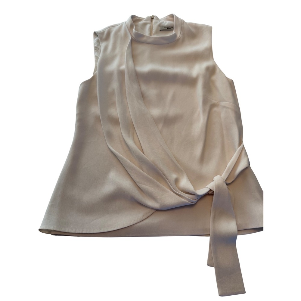 MM.LaFleur The‎ Lagarde Top Cream Sleeveless Draped Mock Neck Blouse Size S